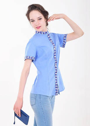 Вишиванка жіноча блузка блакитна, фото 2