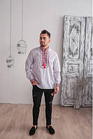 Чоловіча вишита сорочка біла з червоним, Українські національні чоловічі сорочки, Вишиванки вишиті сорочки