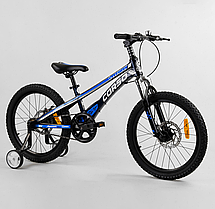 Дитячий магнієвий велосипед 20 дюймів CORSO Speedline чорний з синім магнієва рама, дискові гальма,