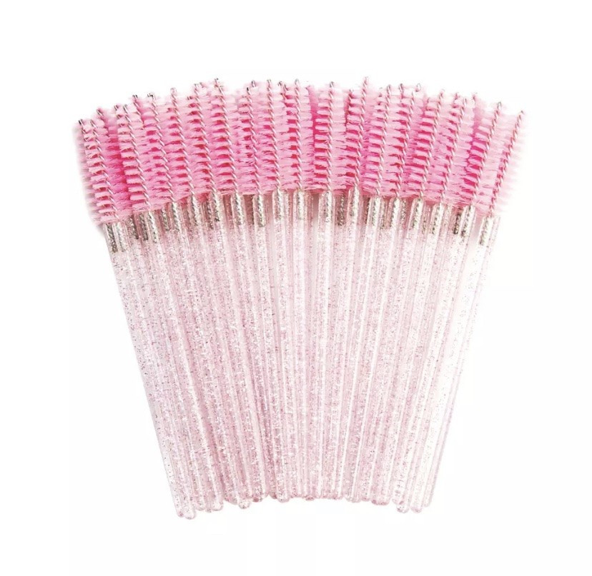 Щітка для вій і брів з шимером рожеві 50 шт., фото 1
