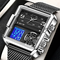 Красивые мужские круглые наручные Военные и армейские кварцевые часы Lige Maxi с металлическим браслетом