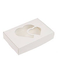 Коробка для пряника з вікном "Два серця" 150х100х30, біла