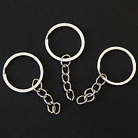 Кільце плоске з ланцюжком - заготівля для брелків і ключів, Ø 2,5 см, колір сталевий