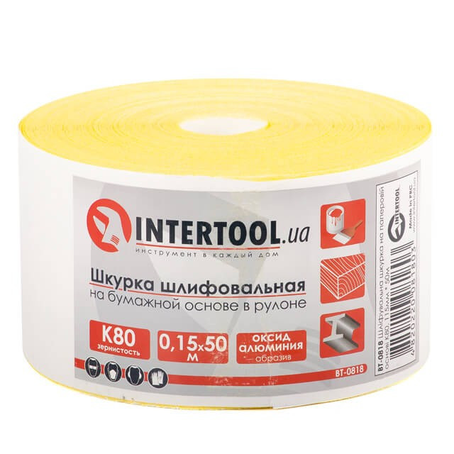 Шлифовальная шкурка на бумажной основе К80, 115мм*50м. INTERTOOL BT-0818