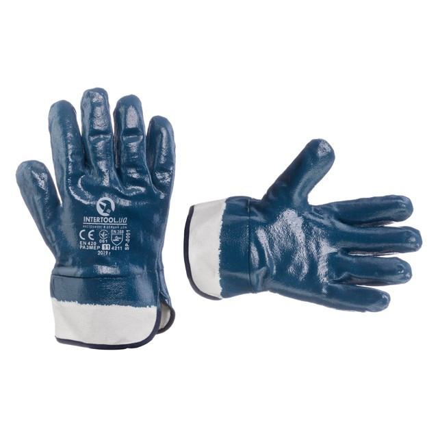 Рукавичка маслостійка на основі трикотажу, вкрита нітрилом, твердий манжет, 10.5" INTERTOOL SP-0001, фото 1