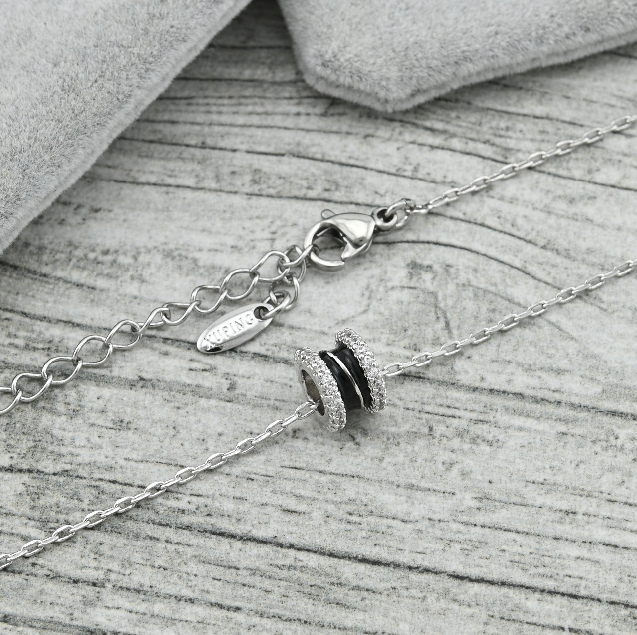 Кольє Діамантове колесо 36802 ширина 1 мм підвіска 8х6 мм білі фіаніти позолота Біле Золото довжина 46+5, фото 1