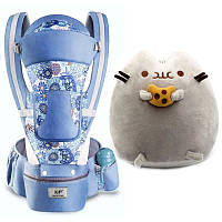 Хипсит, Эрго-рюкзак, кенгуру переноска Baby Carrier 6 в 1 синий и игрушка кот c Печеньем Пушин кэт (vol-2842)