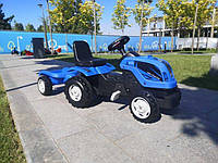 Синий трактор педальный с прицепом Micromax Турция сидение регулируемое колеса с протектором и сигнал от 2 лет