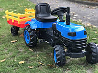 Синий трактор педальный с прицепом Турция сидение регулируемое колеса с протектором и сигнал от 2 лет до 5 лет