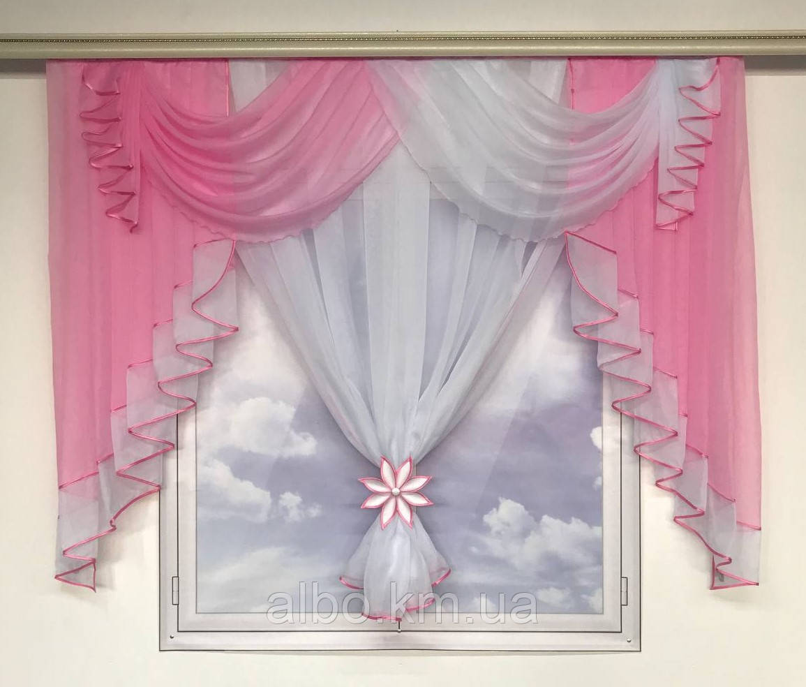 Вишукана тюль для залу вітальні передпокою, тюль на вікна в спальню дитячу зал Рожева (KU-176-6)