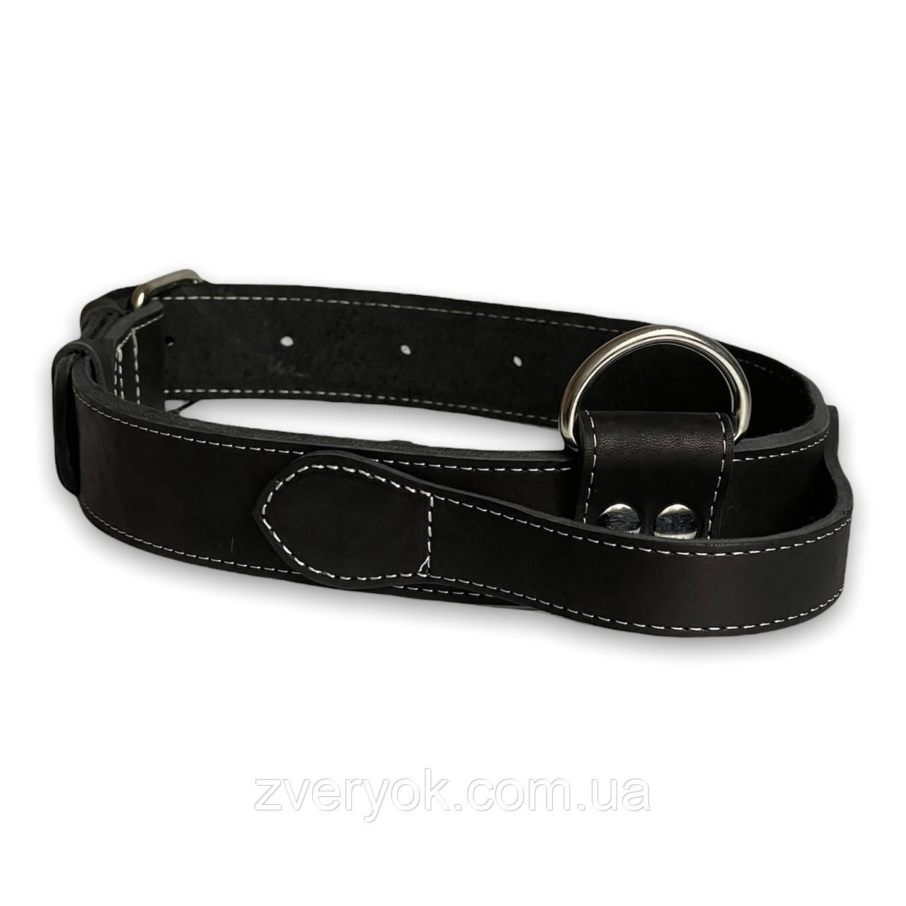Нашийник шкіряний для собак. Шкіряний ошийник для собак з ручкою безпеки обхват шиї 56-72 см Чорний, ширина 40 мм