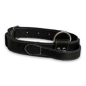 Нашийник шкіряний для собак. Шкіряний ошийник для собак з ручкою безпеки обхват шиї 56-72 см Чорний, ширина 40 мм