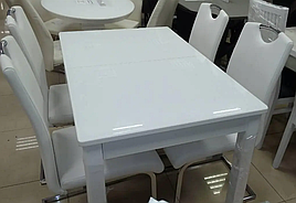 Стіл Фішер обідній розкладний дерев'яний 110(+40)білий, скло ультрабілий
