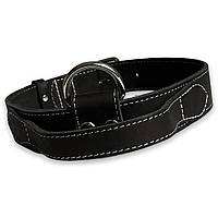 Ошейник кожаный для собак. Ошейник для собак с ручкой безопасности обхват шеи 48-62 см, Черный, ширина 35 мм