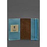 Кожана обкладинка для паспорта 1.0 темно-коричнева з бірюзовим, фото 3