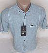 Теніска чоловіча льон стильна Fly Boys vkl-0052 блакитна приталена, чоловіча сорочка з коротким рукавом, фото 6