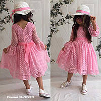 Нарядное розовое платье на девочку 6 - 9 лет со шляпкой