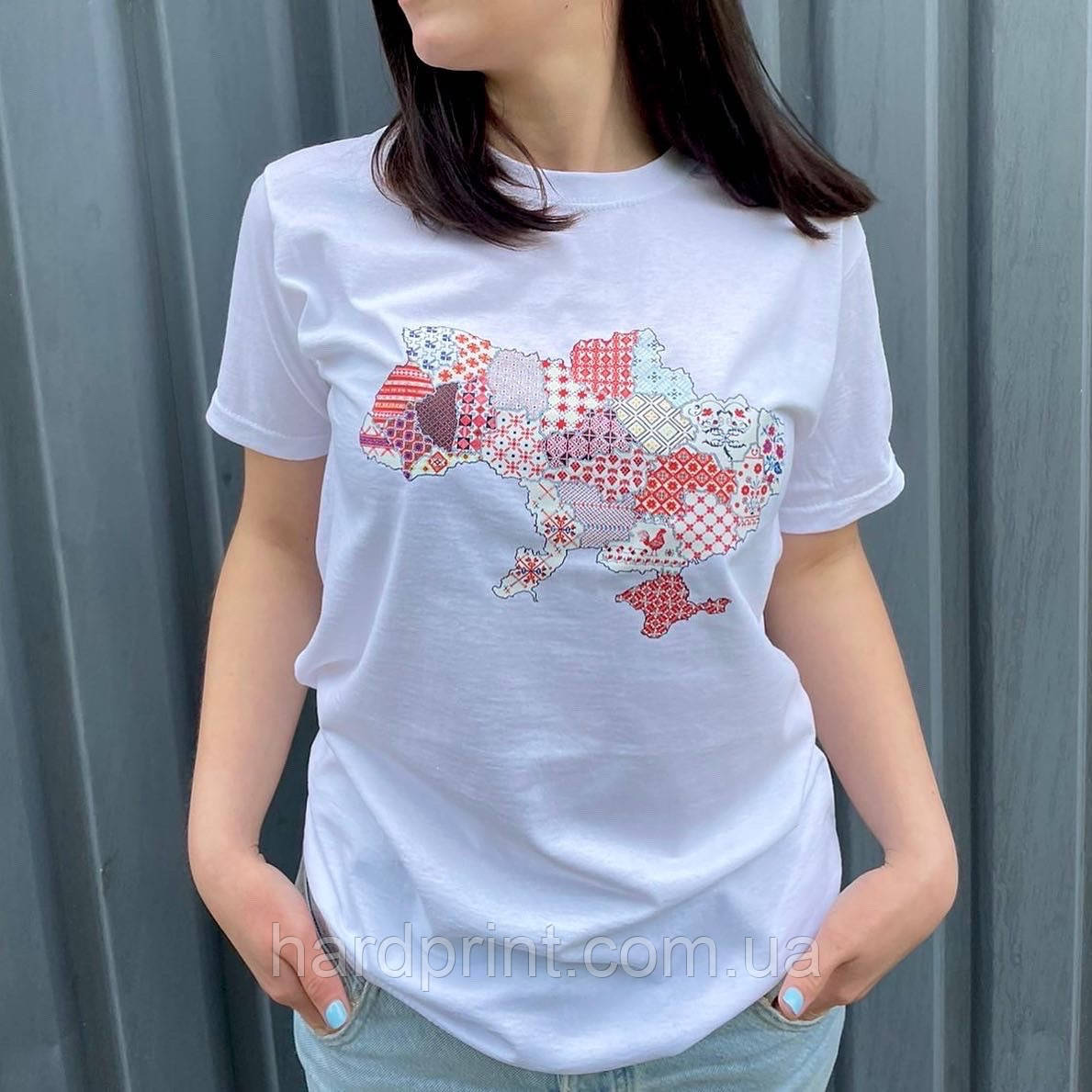 Женская футболка. Патріотична футболка. Доброго вечора. Миз України. Карта Укаїни. Орнамент, фото 1
