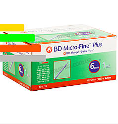 Шприц інсуліновий BD Micro-fine Plus-Мікрофайн 1мл, ігла 6мм уп. 100 шт.