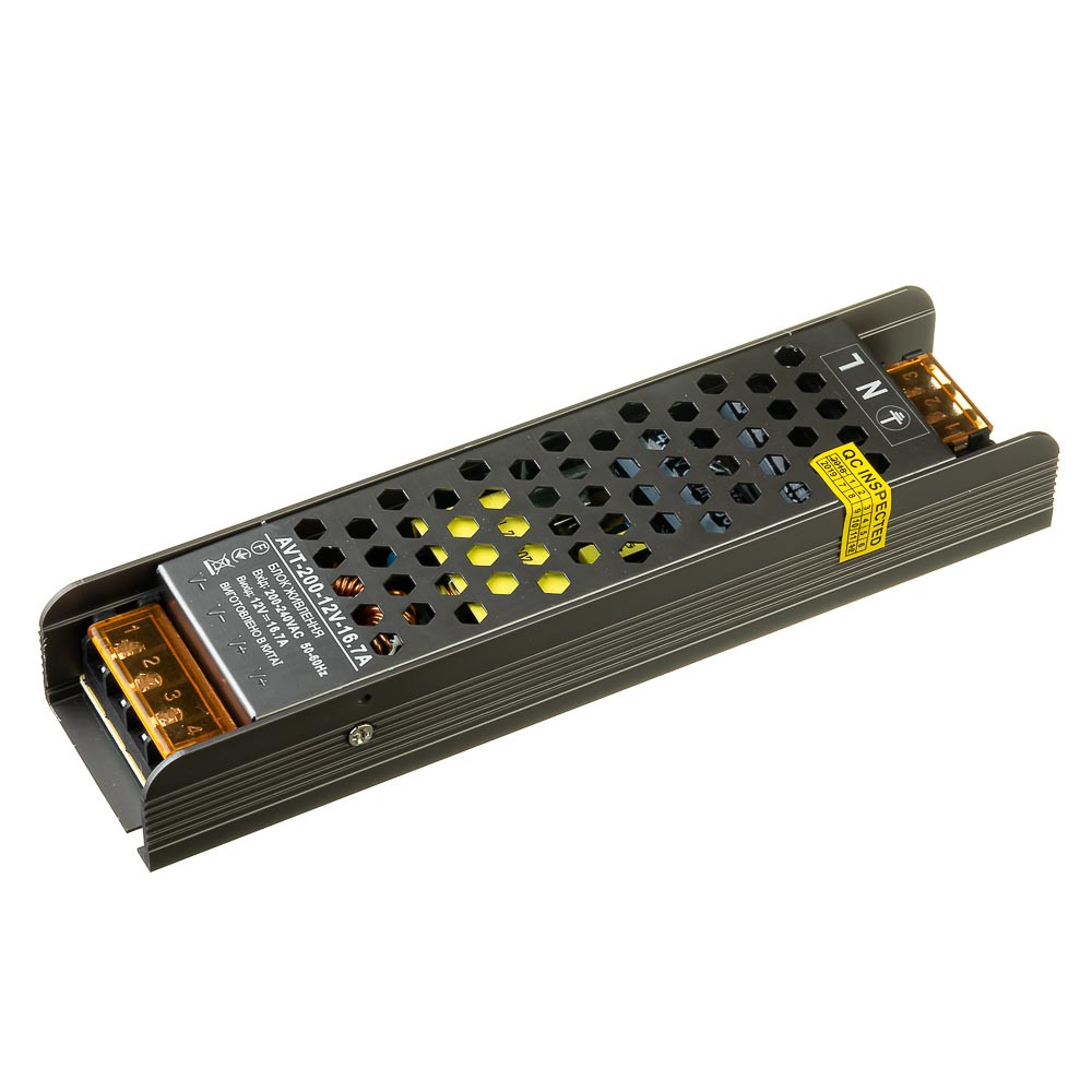 Блок живлення 12V, 200W, 16.7А, металевий корпус, IP20