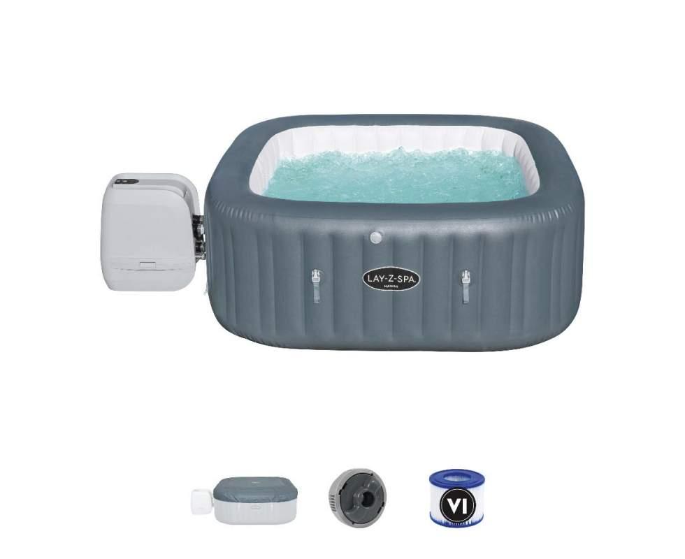 Басейн-джакузі квадратне (180х180х71см, 795л, з гідромасажем, бульбашковий масаж) Bestway 60031 Сірий, фото 1