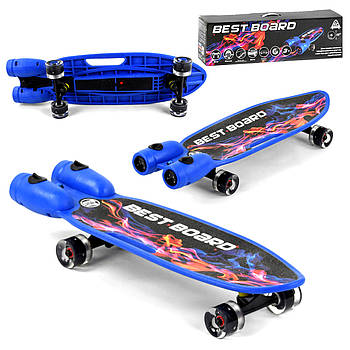 Скейтборд (музика та дим, USB зарядка, колеса PU зі світлом) Best Board S-00605 Синій