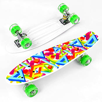 Скейт Пенні борд (дошка 55х14см, колеса PU зі світлом, d=6см) Best Board Р 10765 Білий