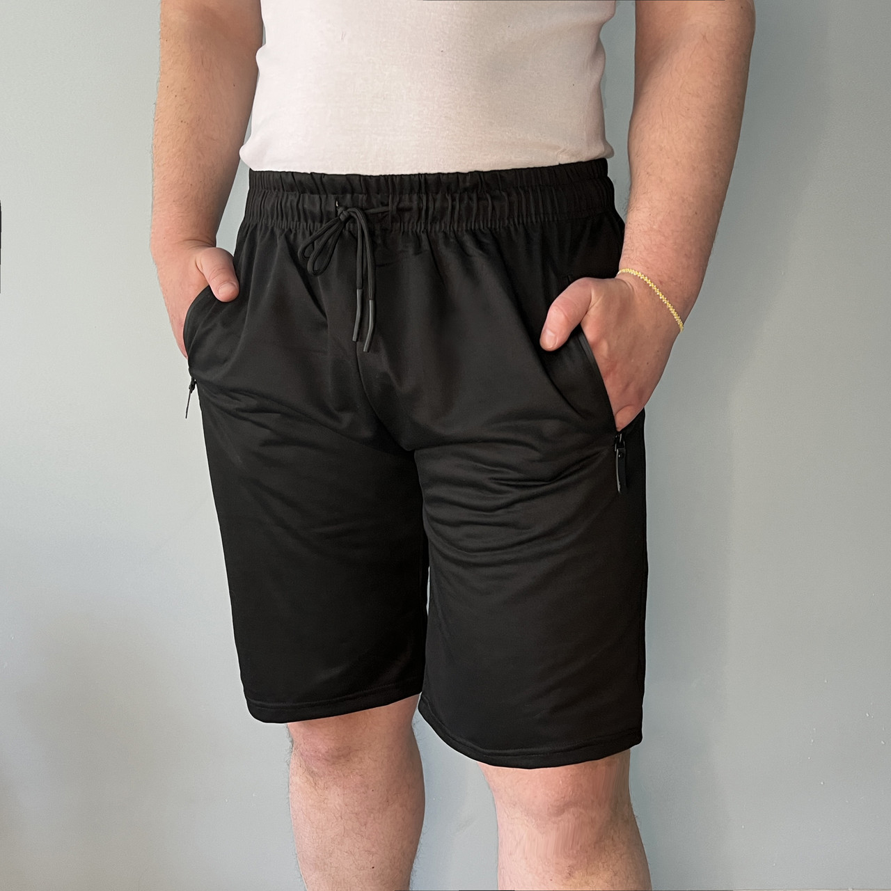 Шорти чоловічі трикотажні Шорти спортивні зі змійками на кишенях 2XL — 5XL (Польща) Чорний колір