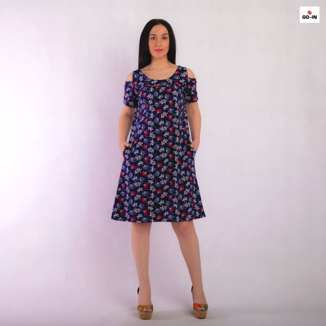 Платье женское хлопок батал летнее синие с цветами 48-56р.