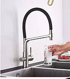 Змішувач для кухні з неіржавкої сталі з під'єднанням фільтрованої води FUTURA 132SDF із силіконовим виливом, фото 3