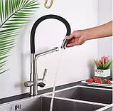 Змішувач для кухні з неіржавкої сталі з під'єднанням фільтрованої води FUTURA 132SDF із силіконовим виливом, фото 5