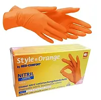 Перчатки нитриловые неопудренные Med-Komfort Style Orange оранжевые размер S 50 пар