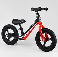 Велобег Corso колесо 12" надувные, магниевая рама, магниевые диски, подножка, в коробке, красный с черным