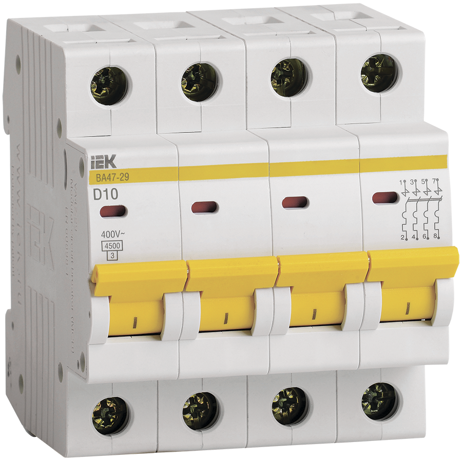 Авт. вим. ВА47-29 4Р 10А 4,5 кА х-ка D, IEK