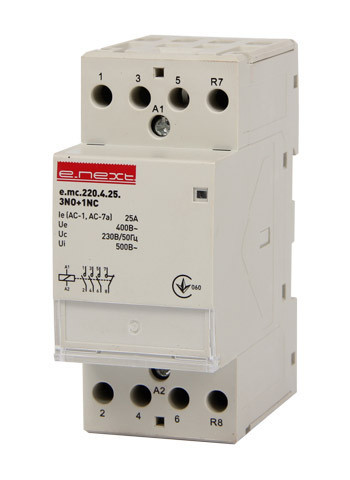 Модульний контактор e.mc.220.4.25.3 NO+1NC, 4р, 25А, 3NO+1NC, 220 В, фото 1