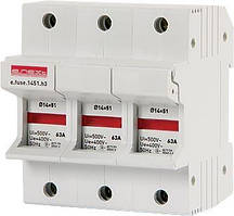 Тримач запобіжника на DIN-рейку e.fuse.1451.h3, під запобіжник 14х51, 3р, 25-63А