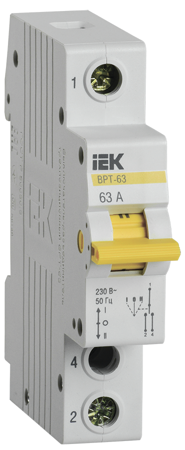 Вимикач-роз'єм єднувач трипозиційний ДРТ-63 1P 63А IEK