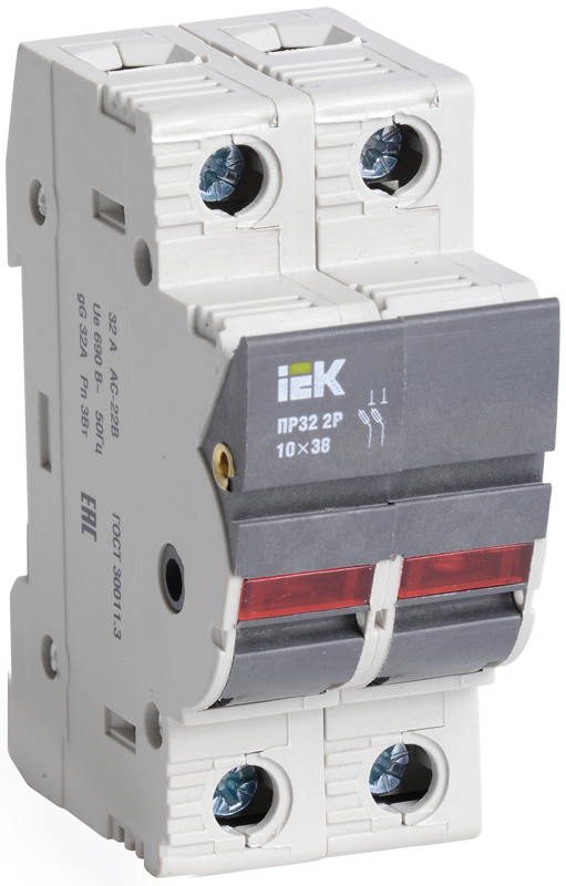 Запобіжник-роз'єм єднувач з індик. ПР32 2P 10х38 32А IEK, фото 1