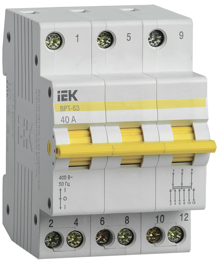 Вимикач-роз'єм єднувач трипозиційний ДРТ-63 3P 40А IEK