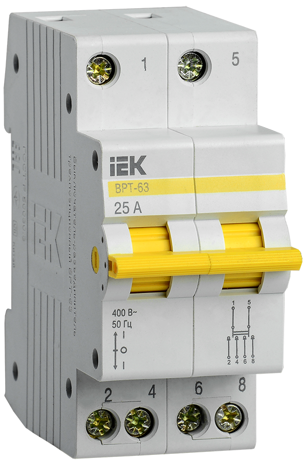 Вимикач-роз'єм єднувач трипозиційний ДРТ-63 2P 25А IEK, фото 1