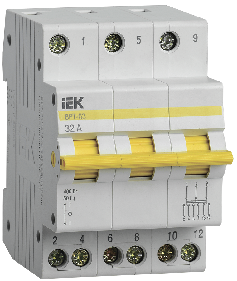 Вимикач-роз'єм єднувач трипозиційний ДРТ-63 3P 32А IEK