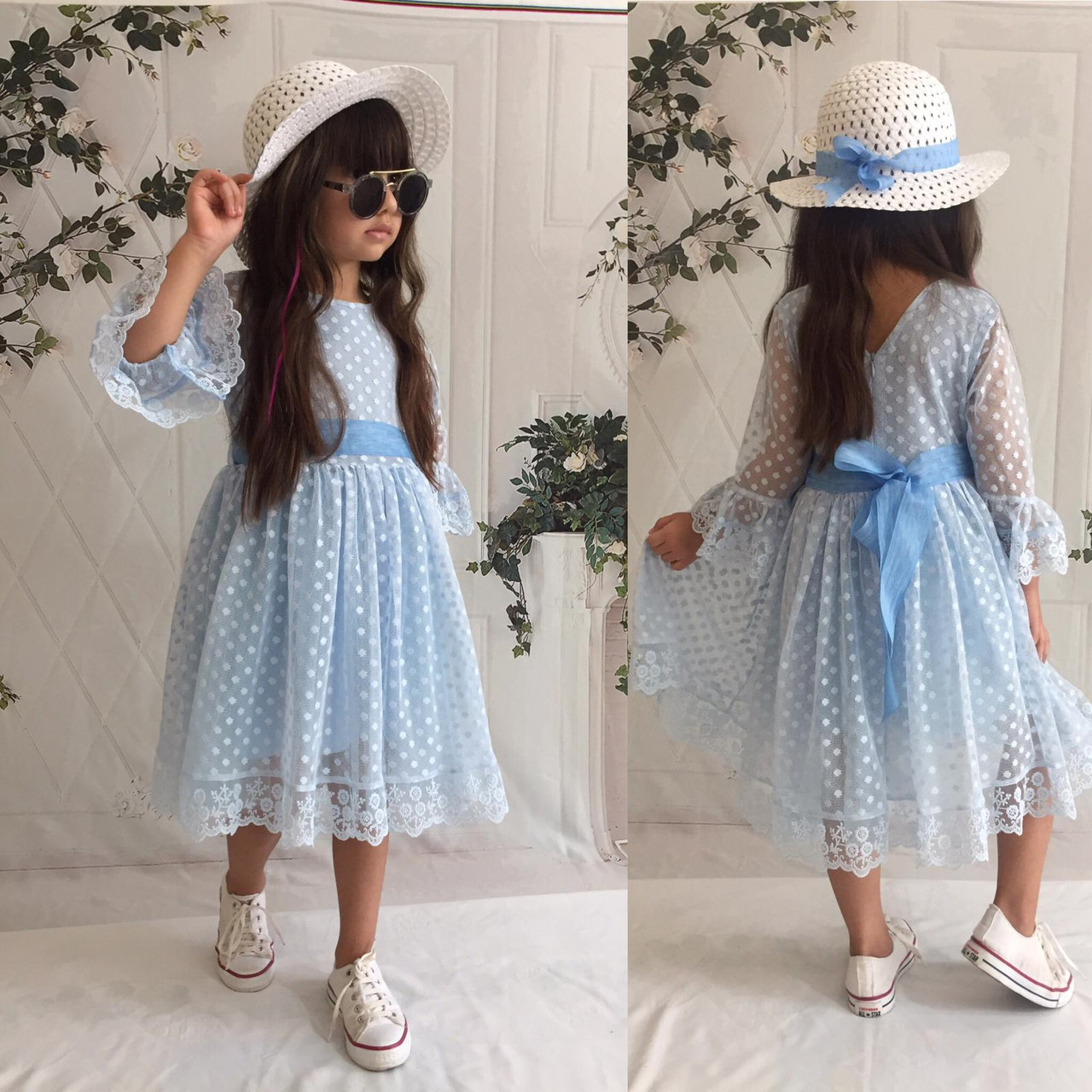 Нарядное голубое платье платье на девочку 6- 9 лет без шляпки (ID ...