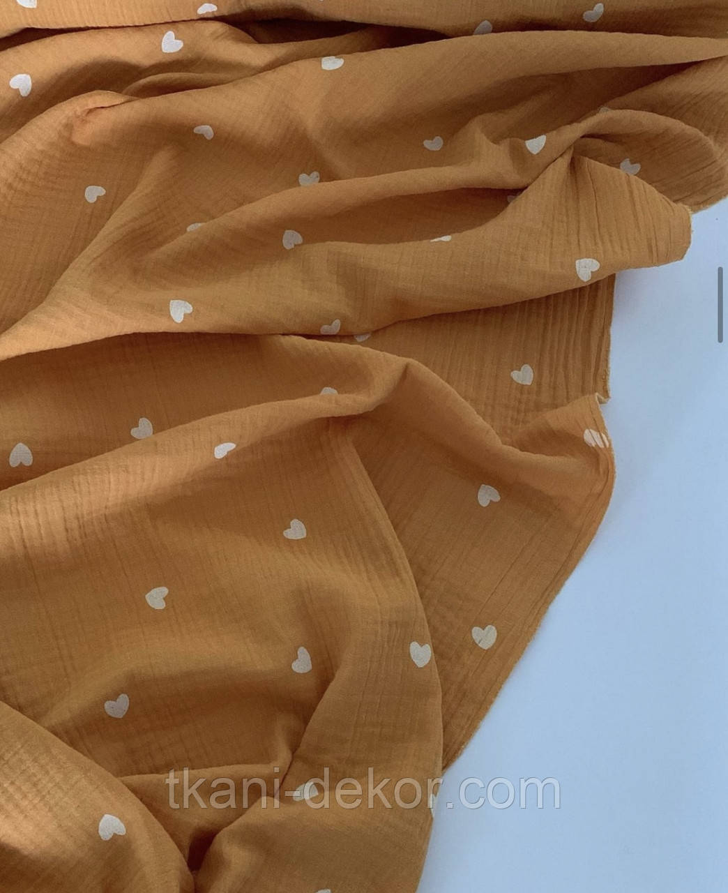 Муслін (бавовняна тканина) жатка серця на гірчиці (ширина 1,35 м), фото 1