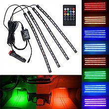 Автомобільне RGB LED підсвічування з мікрофоном та пультом HR-01678 / Вологозахисна світлодіодна стрічка для салону