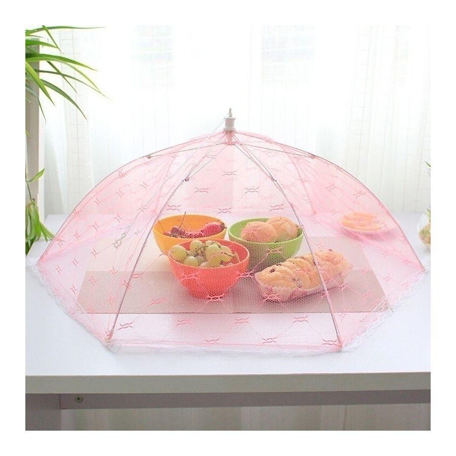 Сітка парасолька на стіл для захисту їжі від мух та ос 60х60 см рожевий