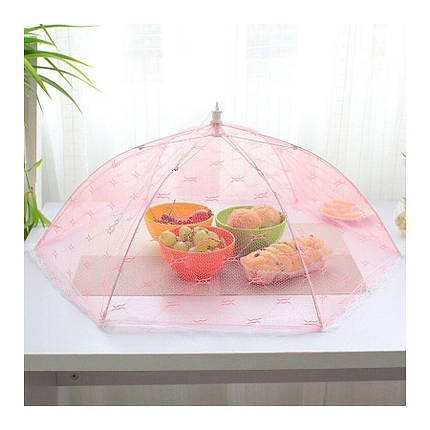 Сітка парасолька на стіл для захисту їжі від мух та ос 60х60 см рожевий, фото 1
