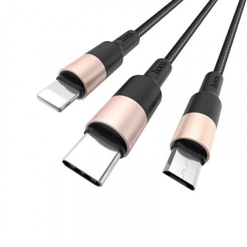 Кабель Hoco X26 Xpress 3in1 USB - (Lightning+MicroUSB+Type-C) 2.0A/1m (Чорно-золотий)