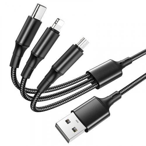 Кабель Borofone BX50 3in1 USB - (Lightning+MicroUSB+Type-C) 2.4A/1m (Чорний)