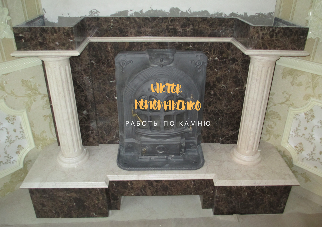 Камин из коричневого мрамора Emperador Dark & Lotus Beige, мраморная облицовка для камина на заказ - фото 6 - id-p848543695