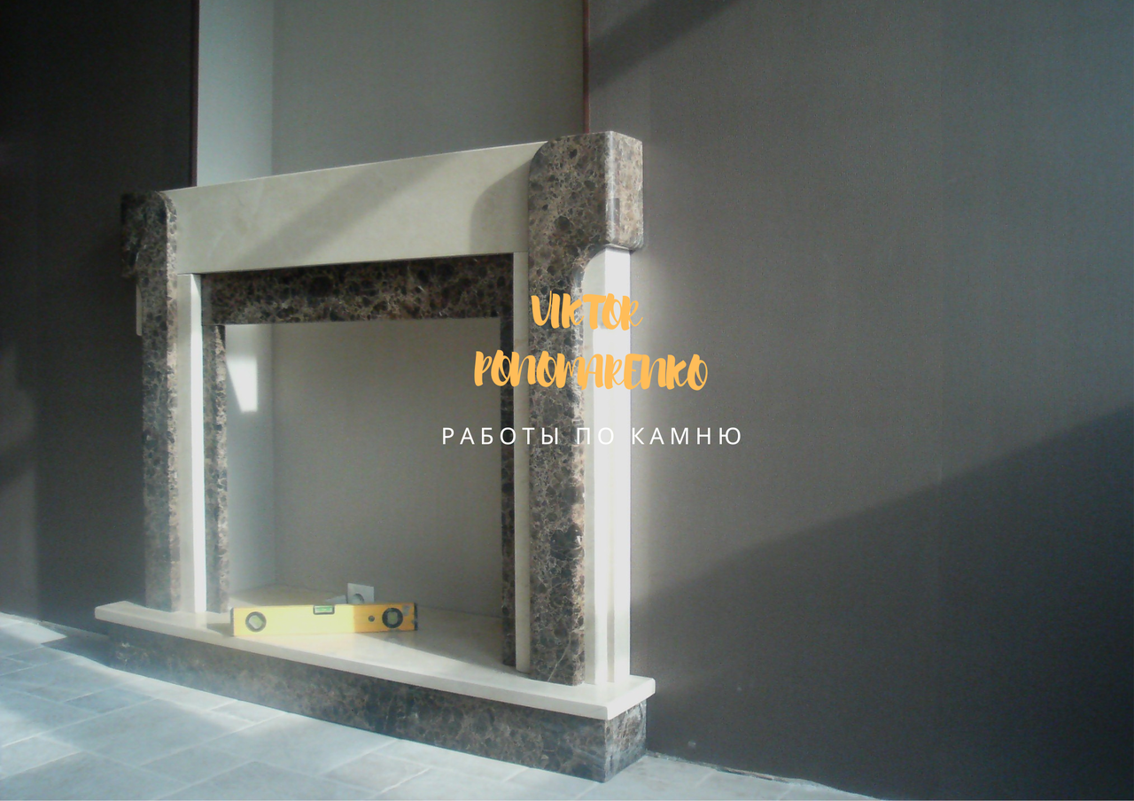 Декоративный фальш камин из мрамора Emperador Dark & Lotus Beige Light; мраморный портал для электрокамина - фото 3 - id-p848523727